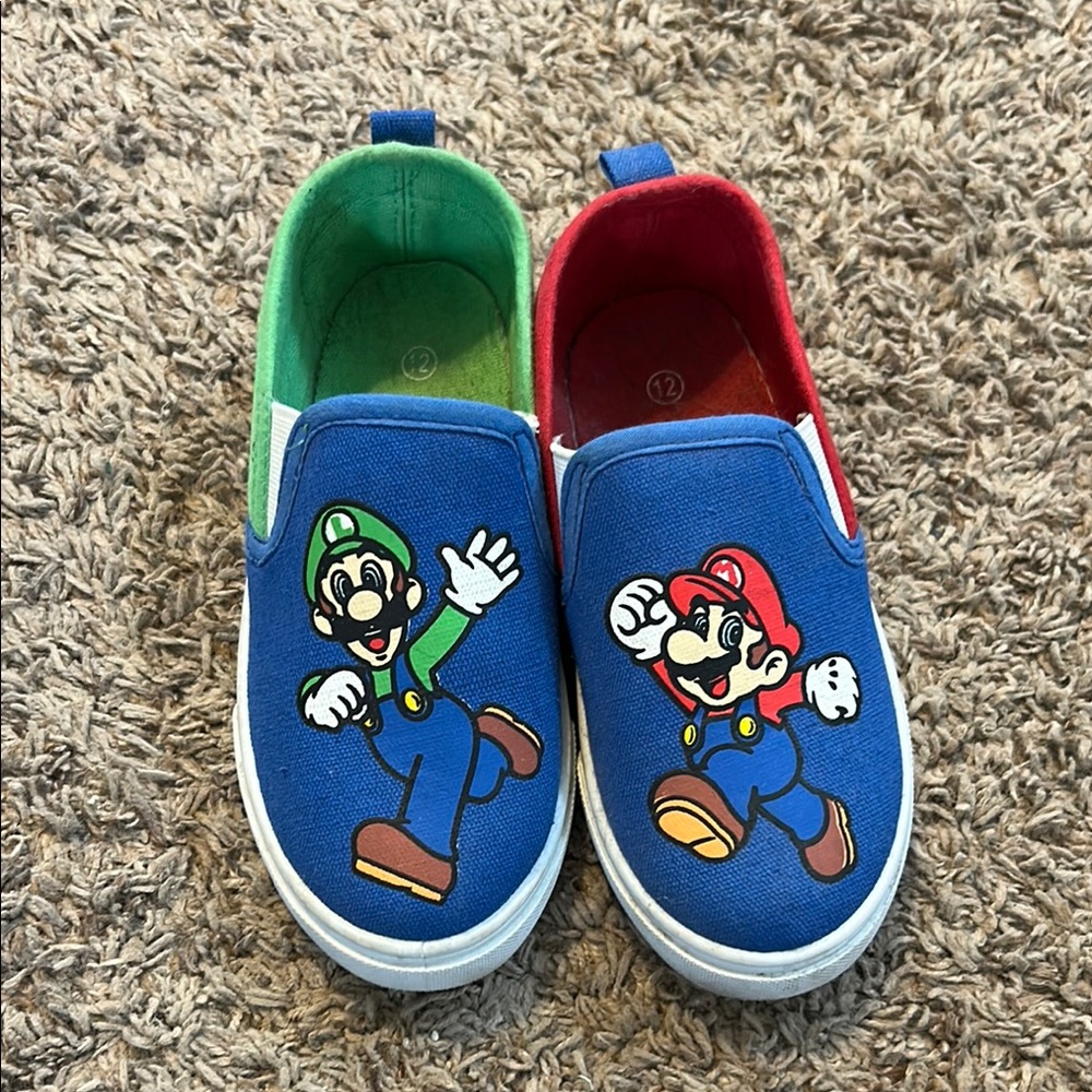 Kids Blue Mario and Luigi Slip-On Shoes